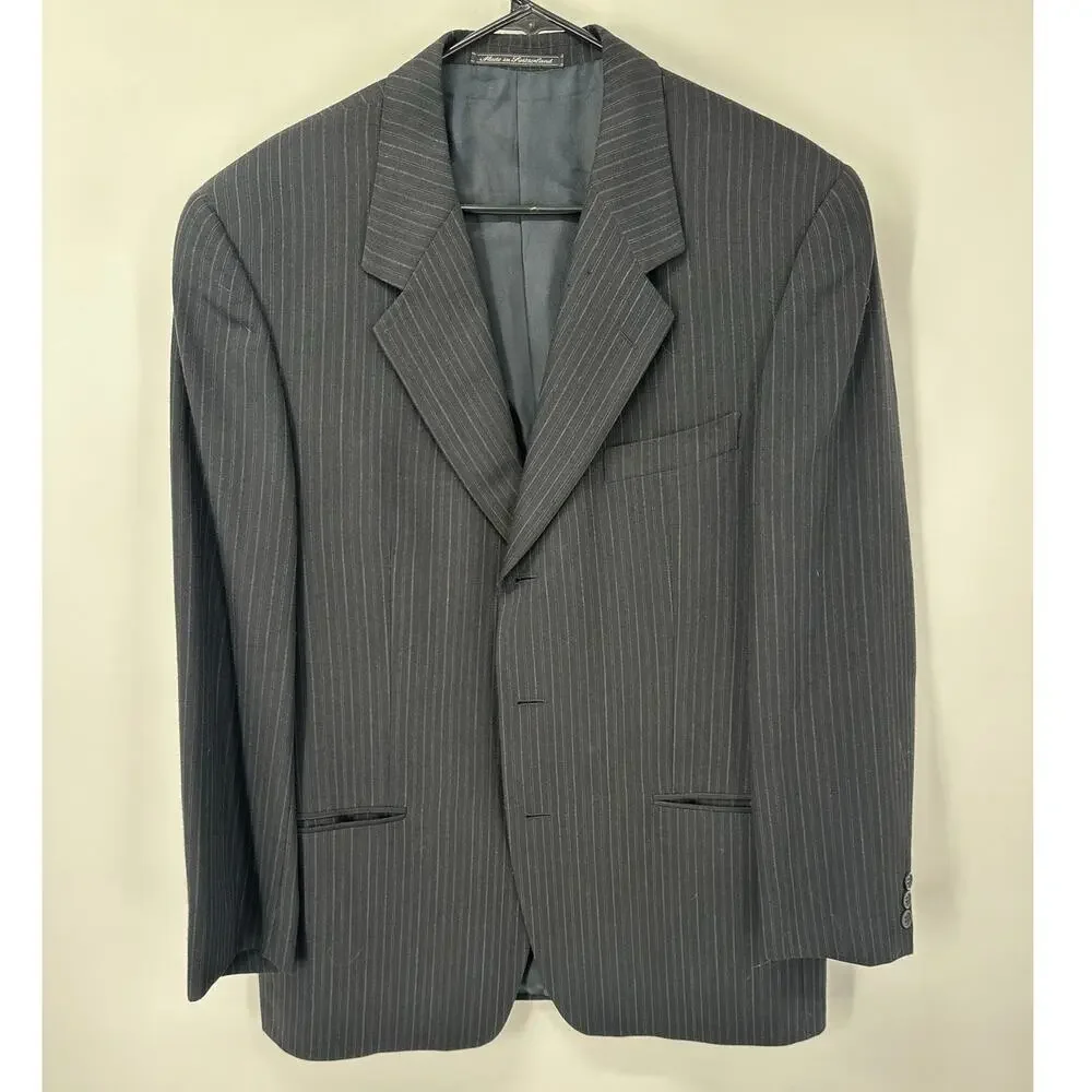 Ermenegildo Zegna‎ Soft Mens 42R Black Pinstripe Wool Blazer Sport Coat 3-Button